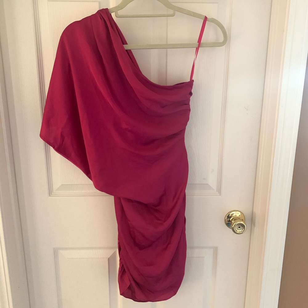 Aidan Mattox One Shoulder Satun Dress